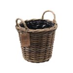 Brown rattan flower pot with two handles